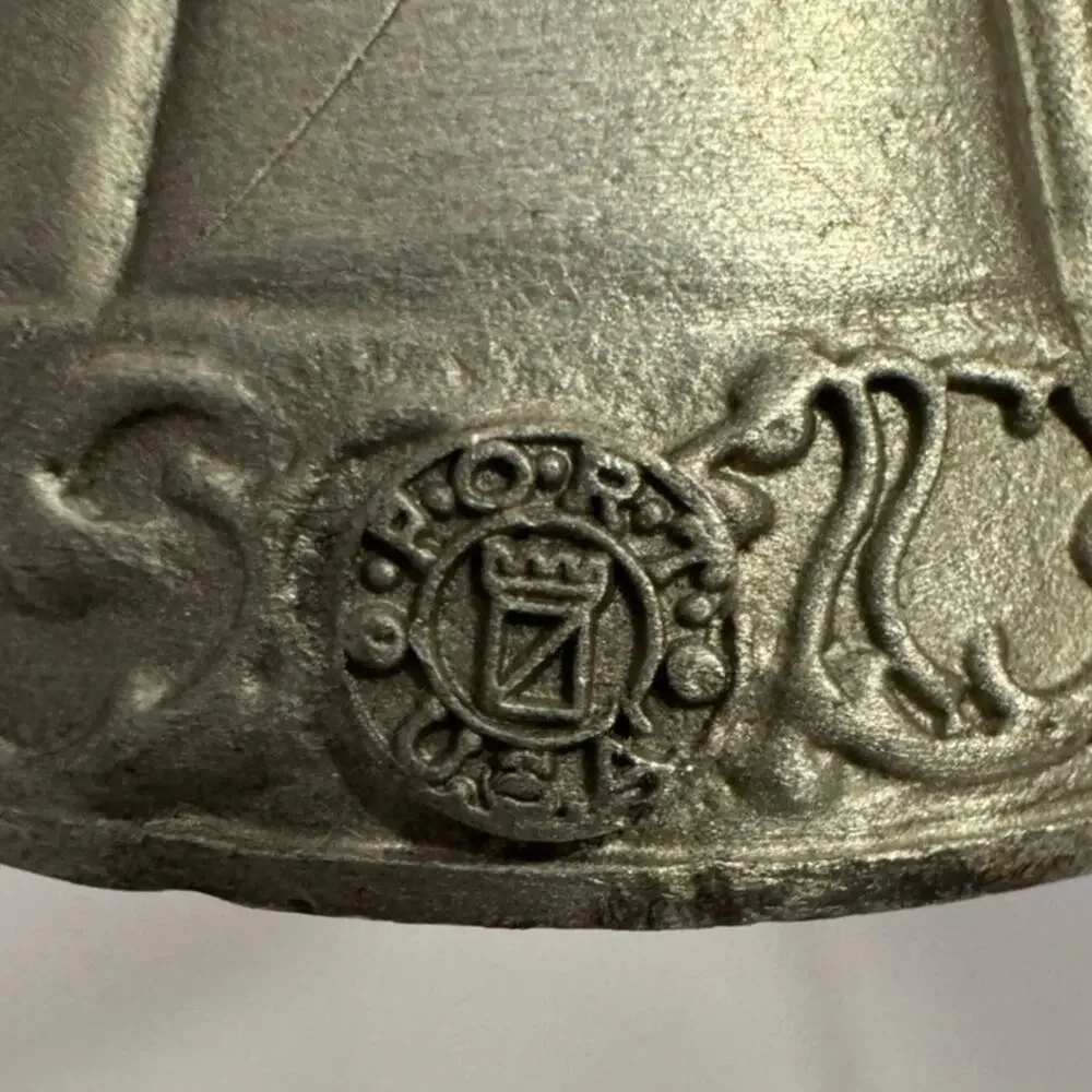 VTG Fort USA Bell w/Guardian Angel Playing Lyre Bell Solid Pewter 3 1/2